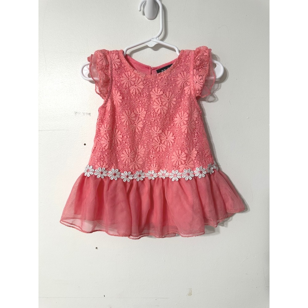 DDG Darlings Lace Dress Kids 18M Coral Pink Excellent Floral Tulle Trim